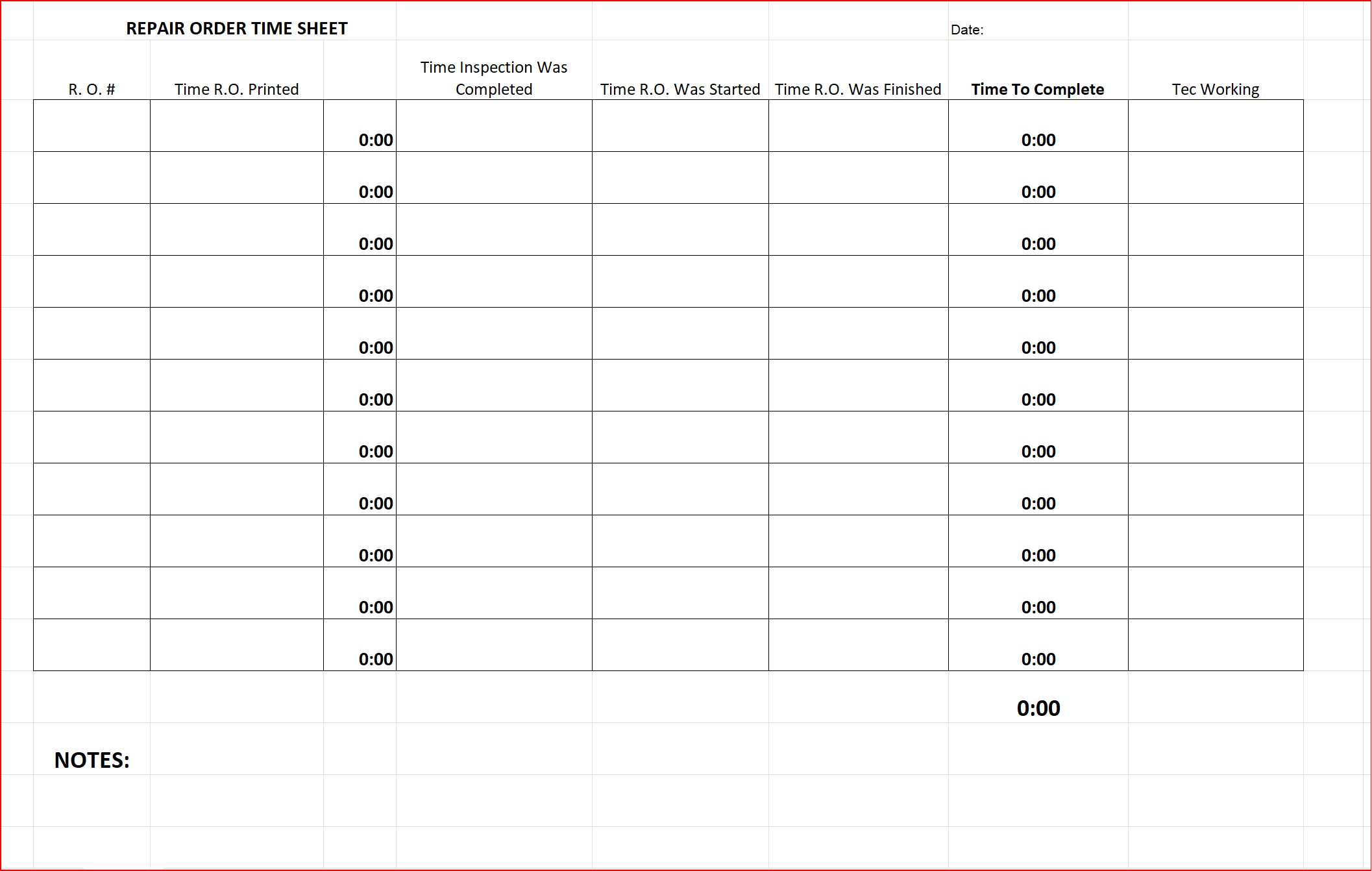 Repair Order Time  FREE DOWNLOAD